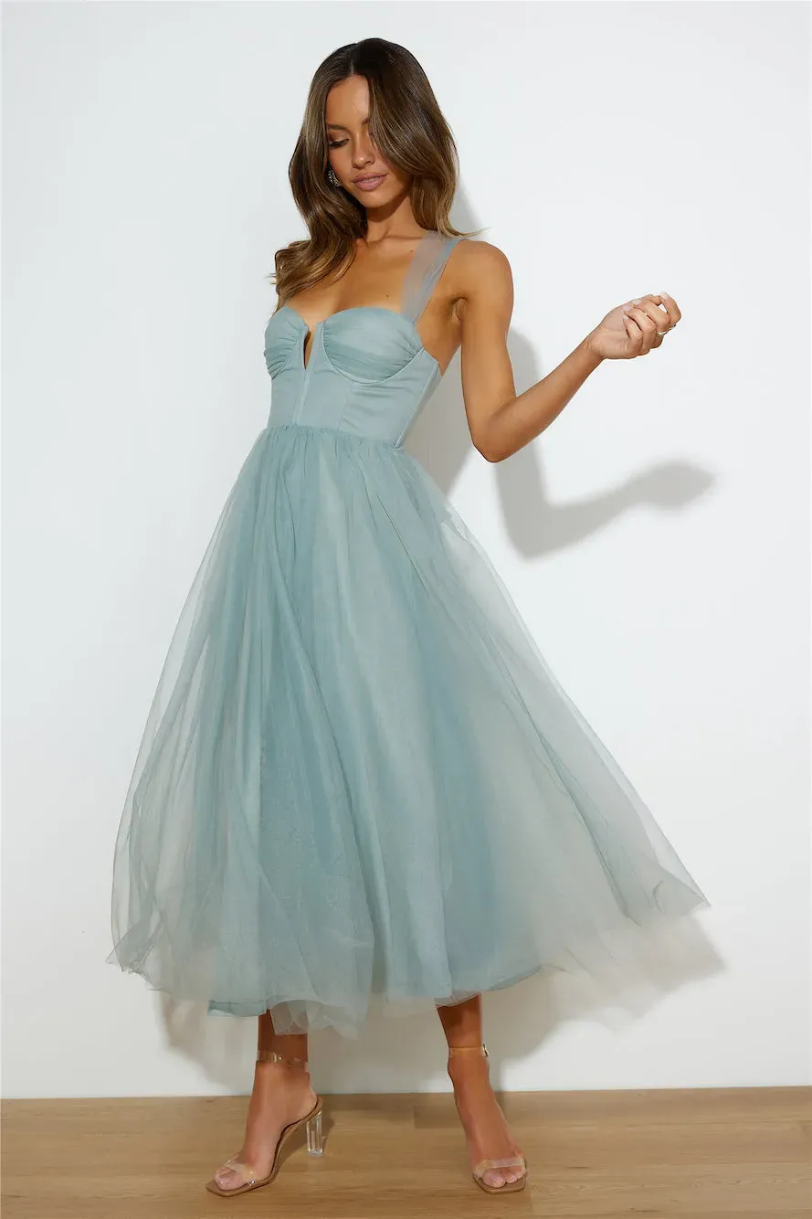 Corset Lace Up Midi Dress Blue