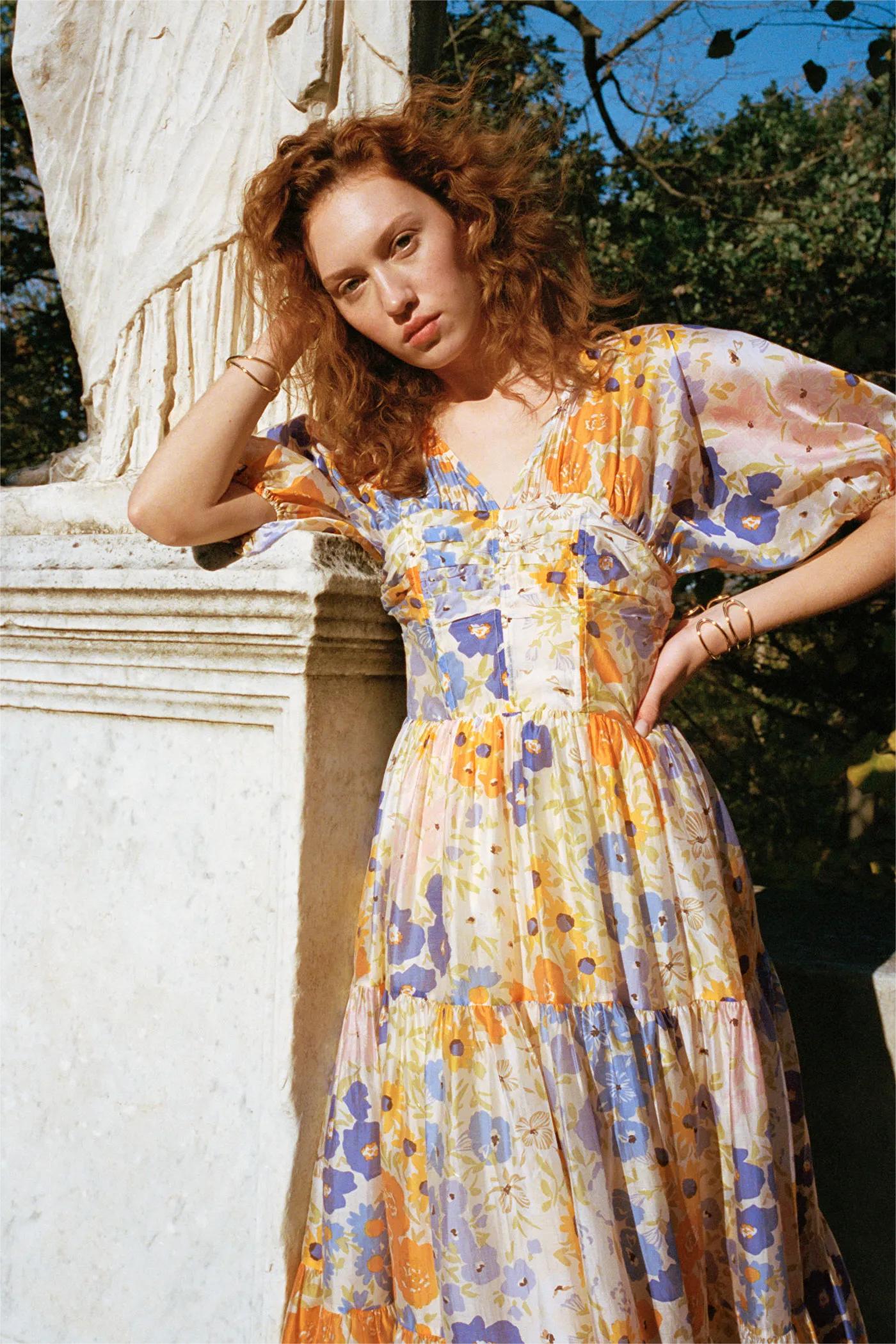 knee length dresses for ladies Maxi Dress Rose Floral Long Dress Naf V-Neck Maxi Dress Size 2 main image 0