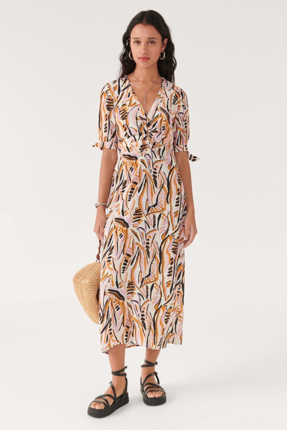Floral Cut-Out Lace Up Midi Dress Pink