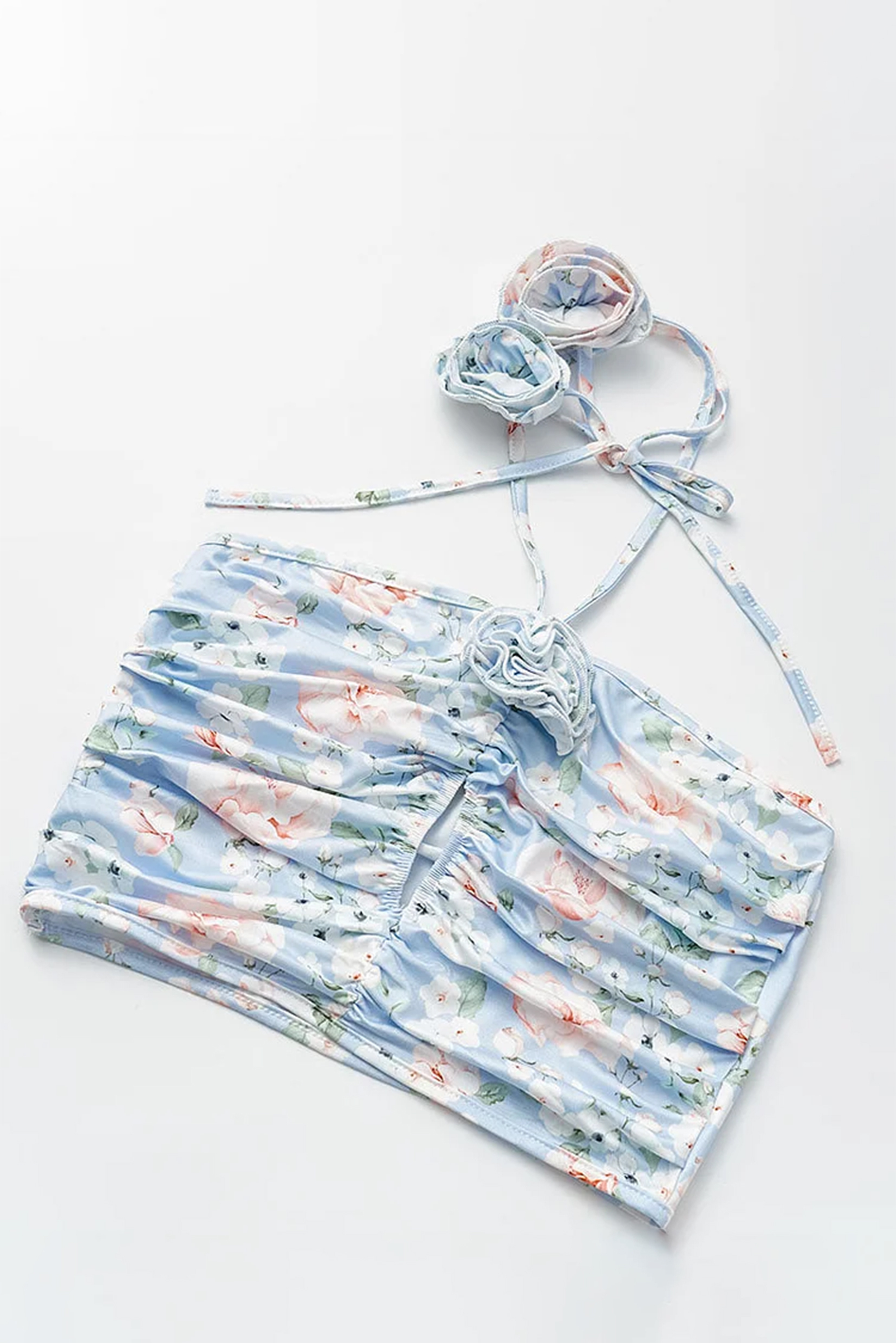 Floral Halter Neck Backless Top