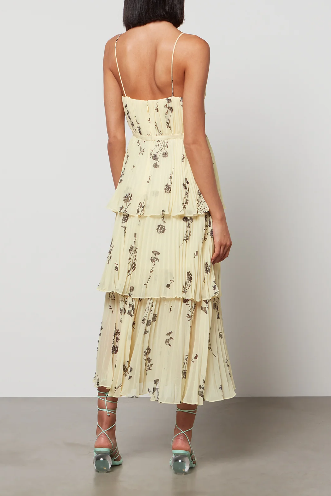 Cami Backless Ruched Tiered Ruffled Hem Midi Dress