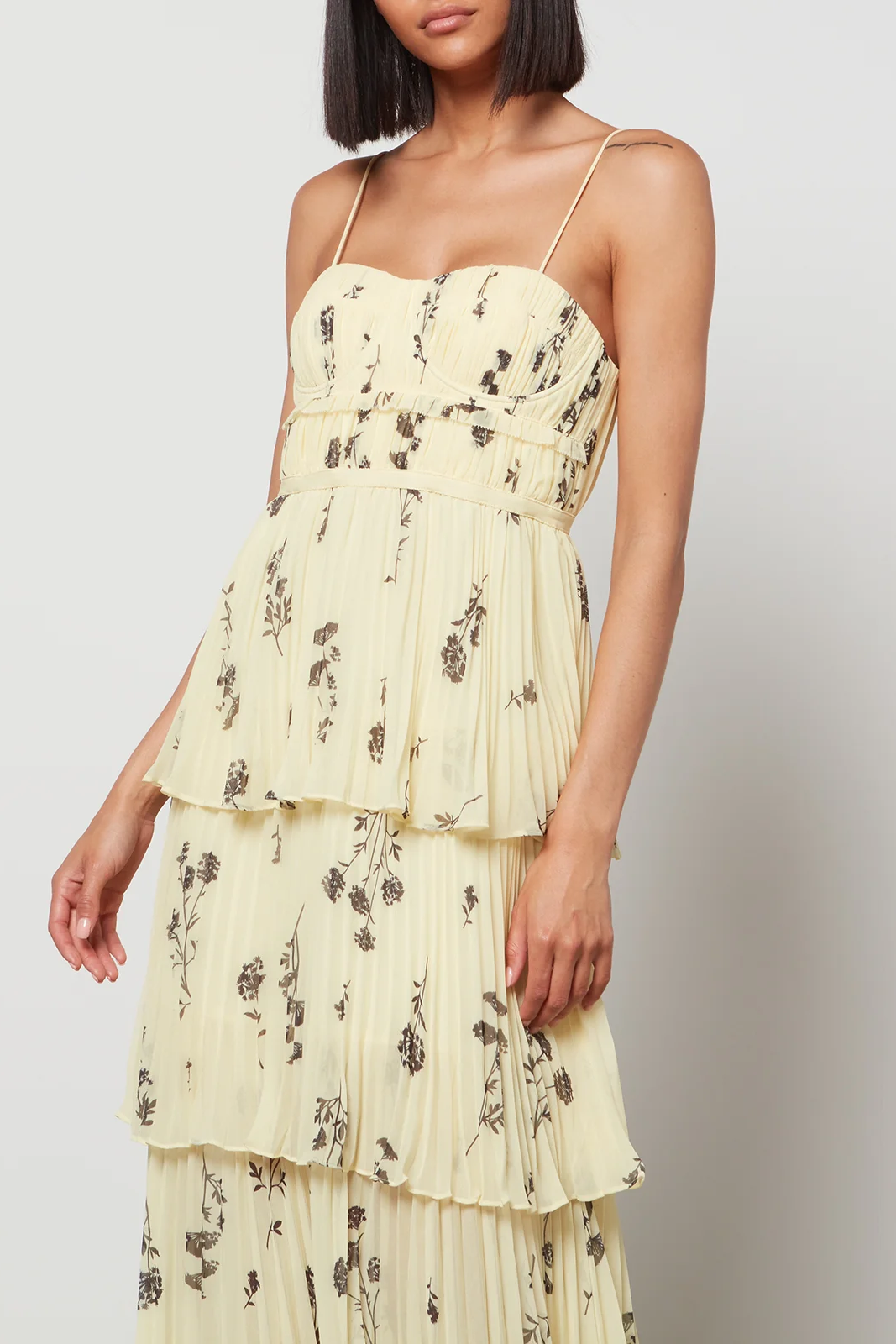 Cami Backless Ruched Tiered Ruffled Hem Midi Dress  JardinVue