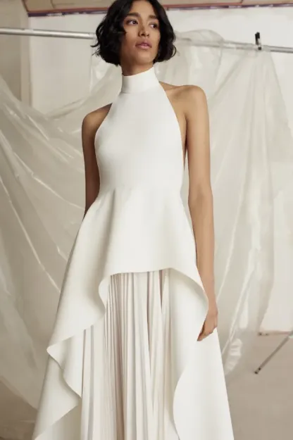 Crew Collar Sleeveless Backless Asymmetric Suit Dress