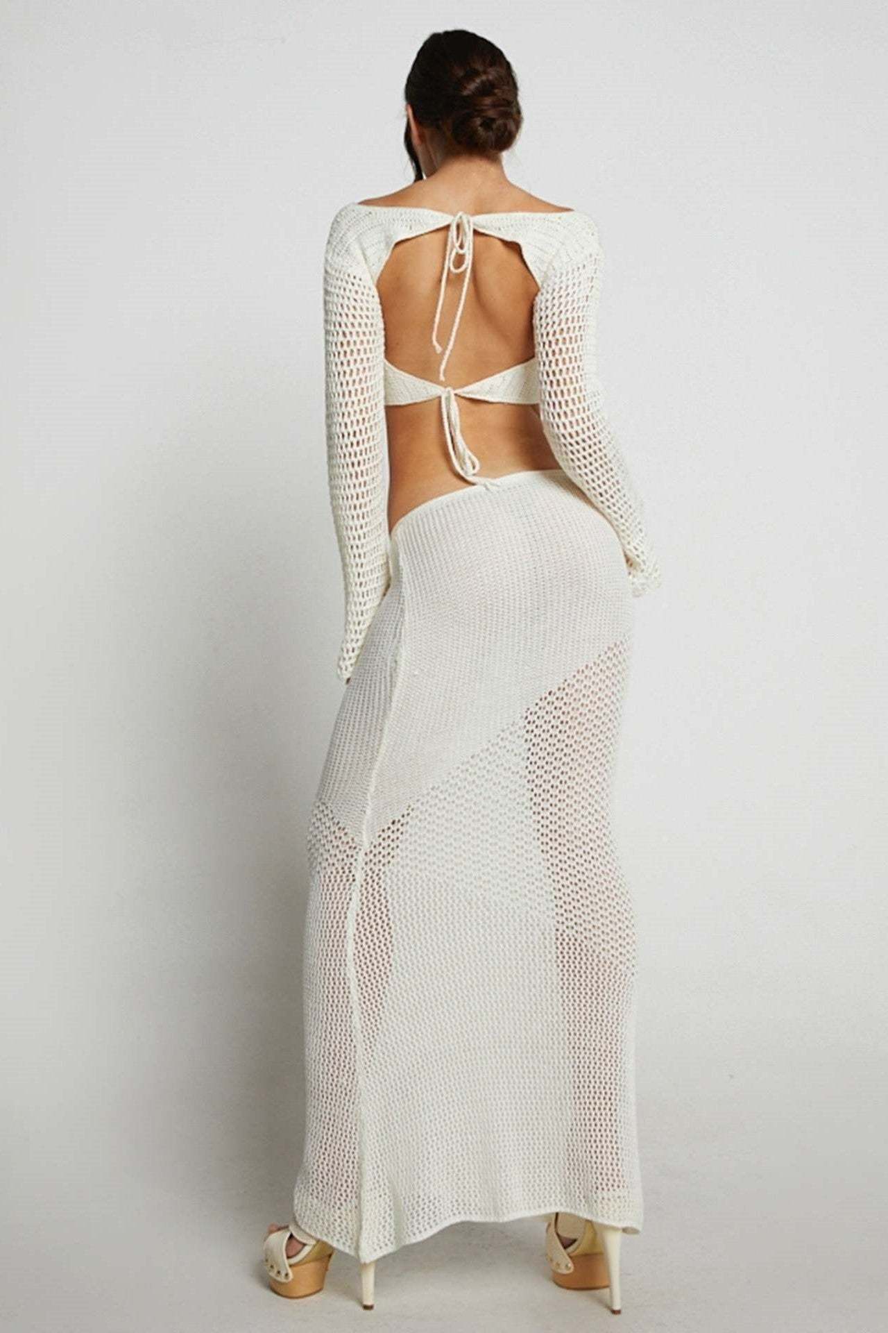 Cropped Knit Long Sleeve Cut-Out Suit Dress