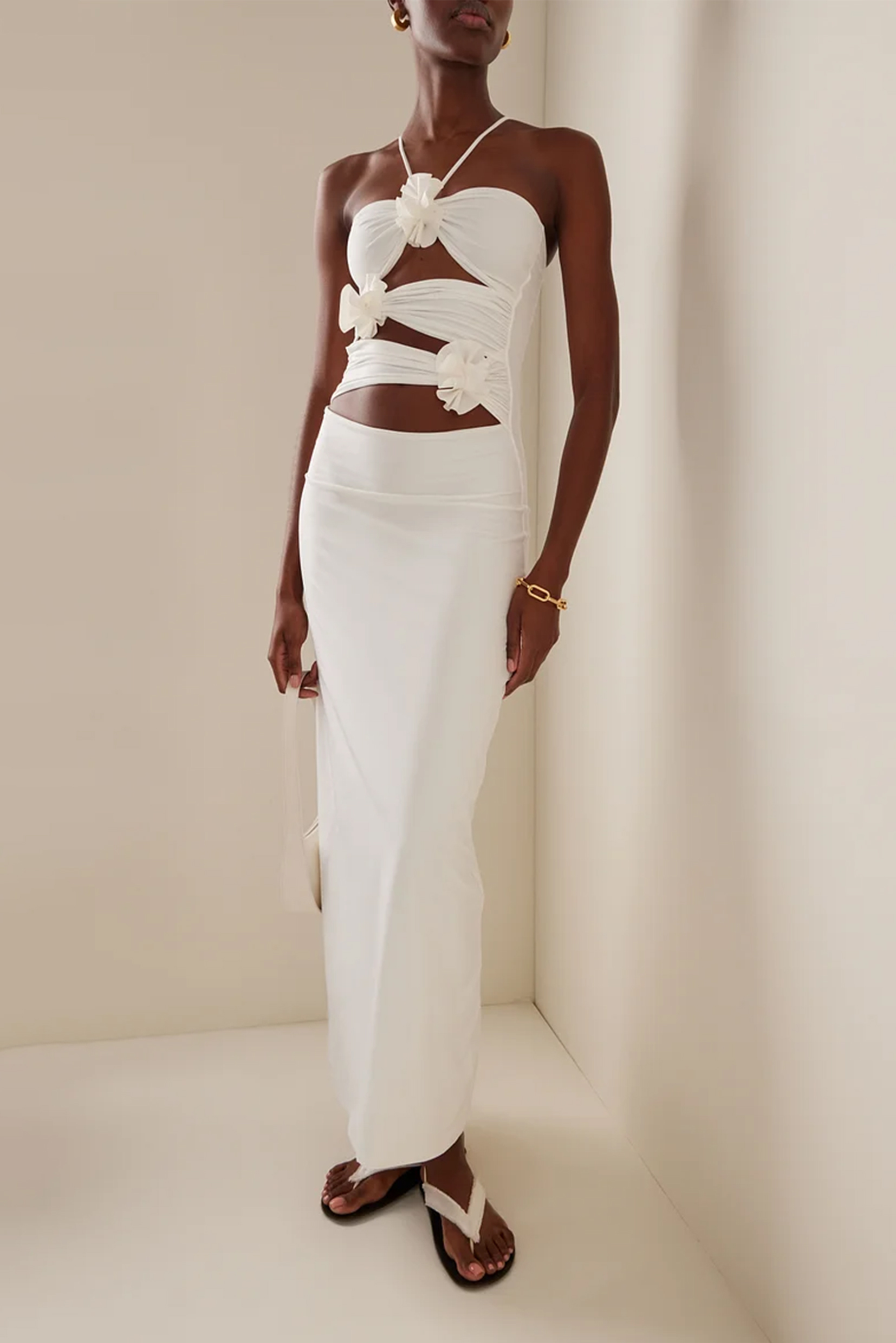 Halter Neck Cut-Out Slit Maxi Dress