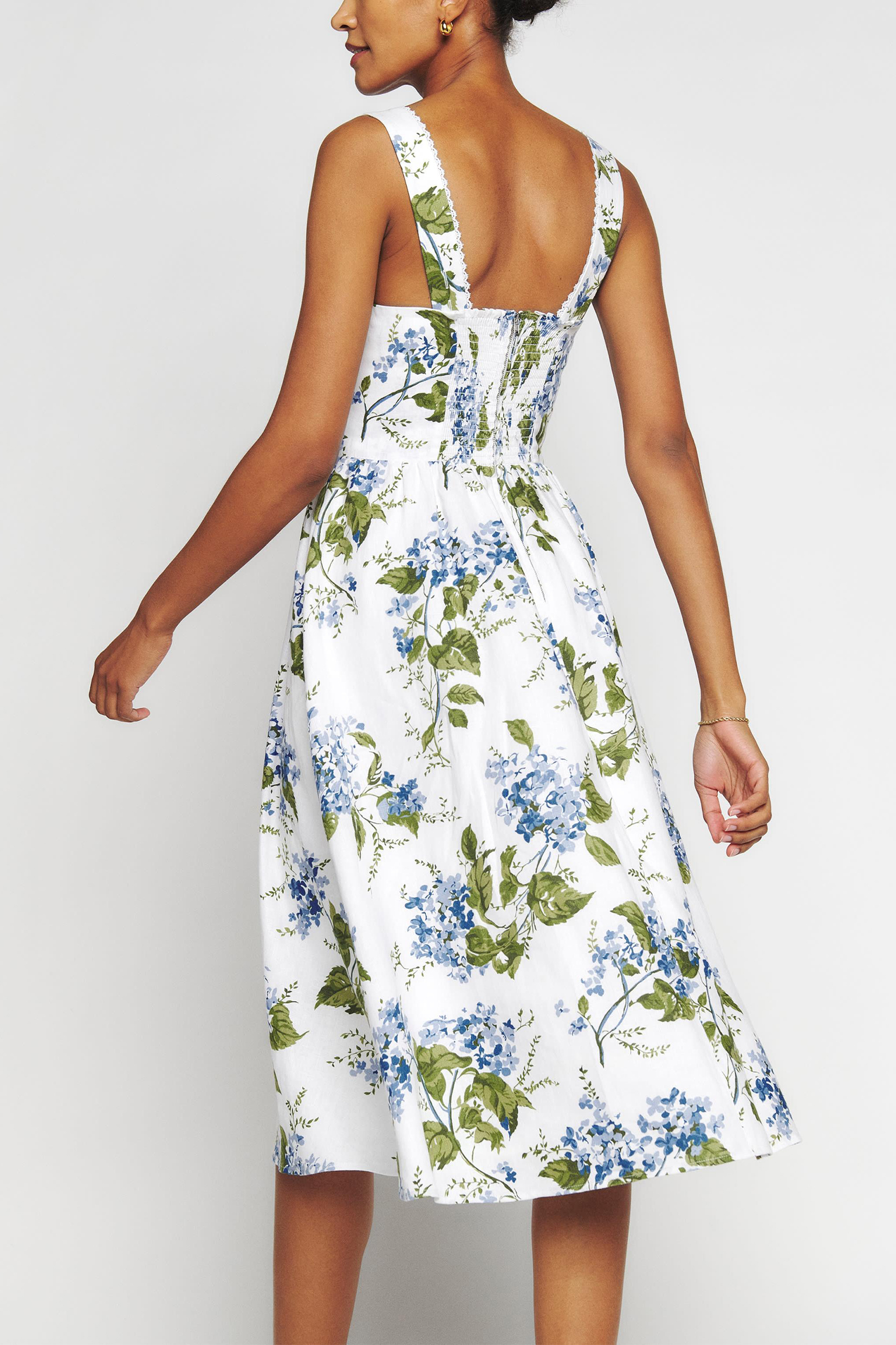 Floral Square Collar Cami Tapered Waist Midi Dress