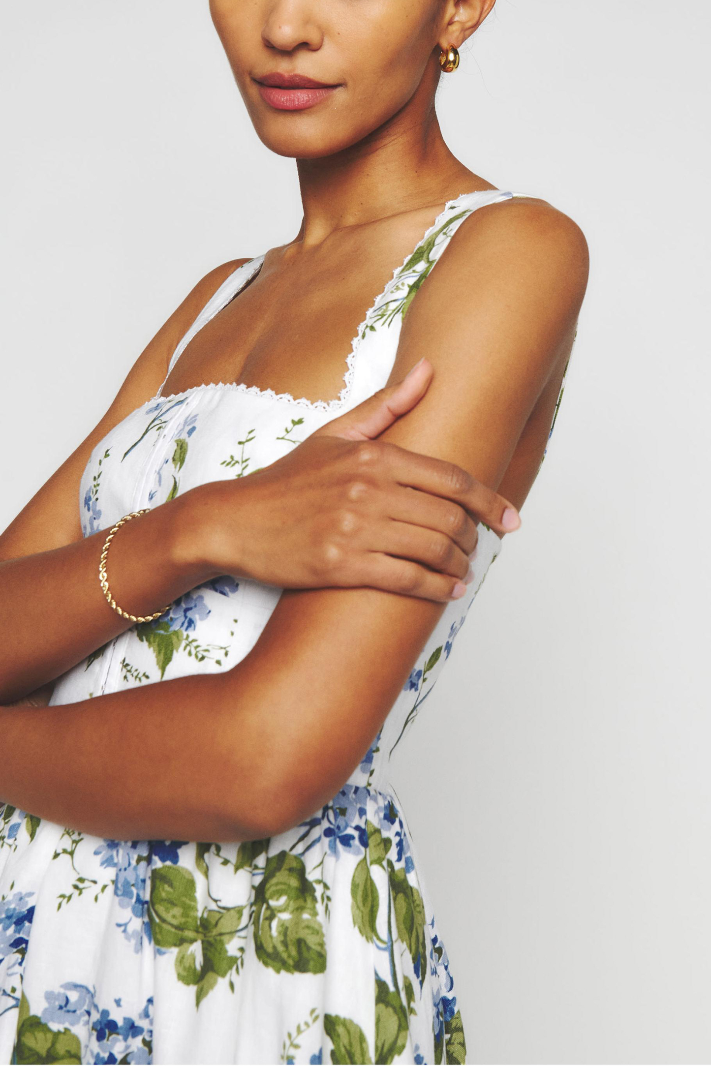 Floral Square Collar Cami Tapered Waist Midi Dress