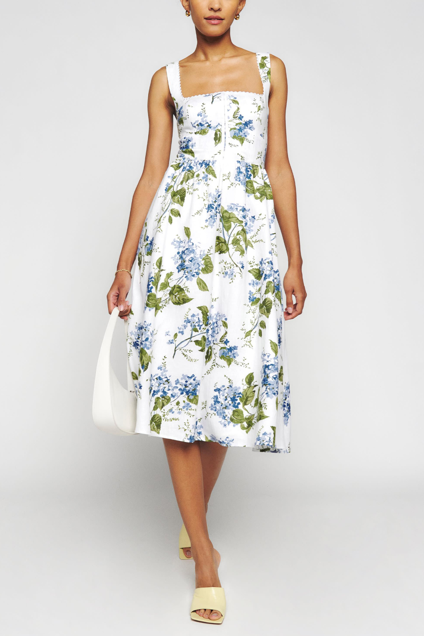 Floral Square Collar Cami Tapered Waist Midi Dress