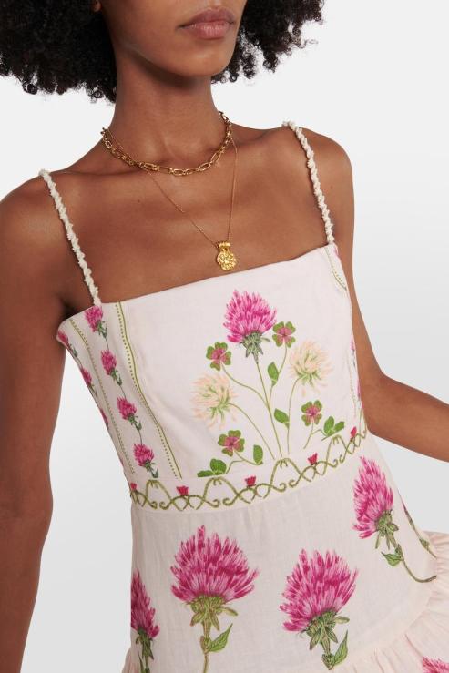 Floral Cami Tapered Waist Frill Hem Midi Dress