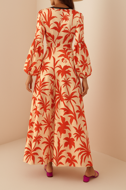 Animal Print Long Sleeve V-Neck Wide Leg Jumpsuit