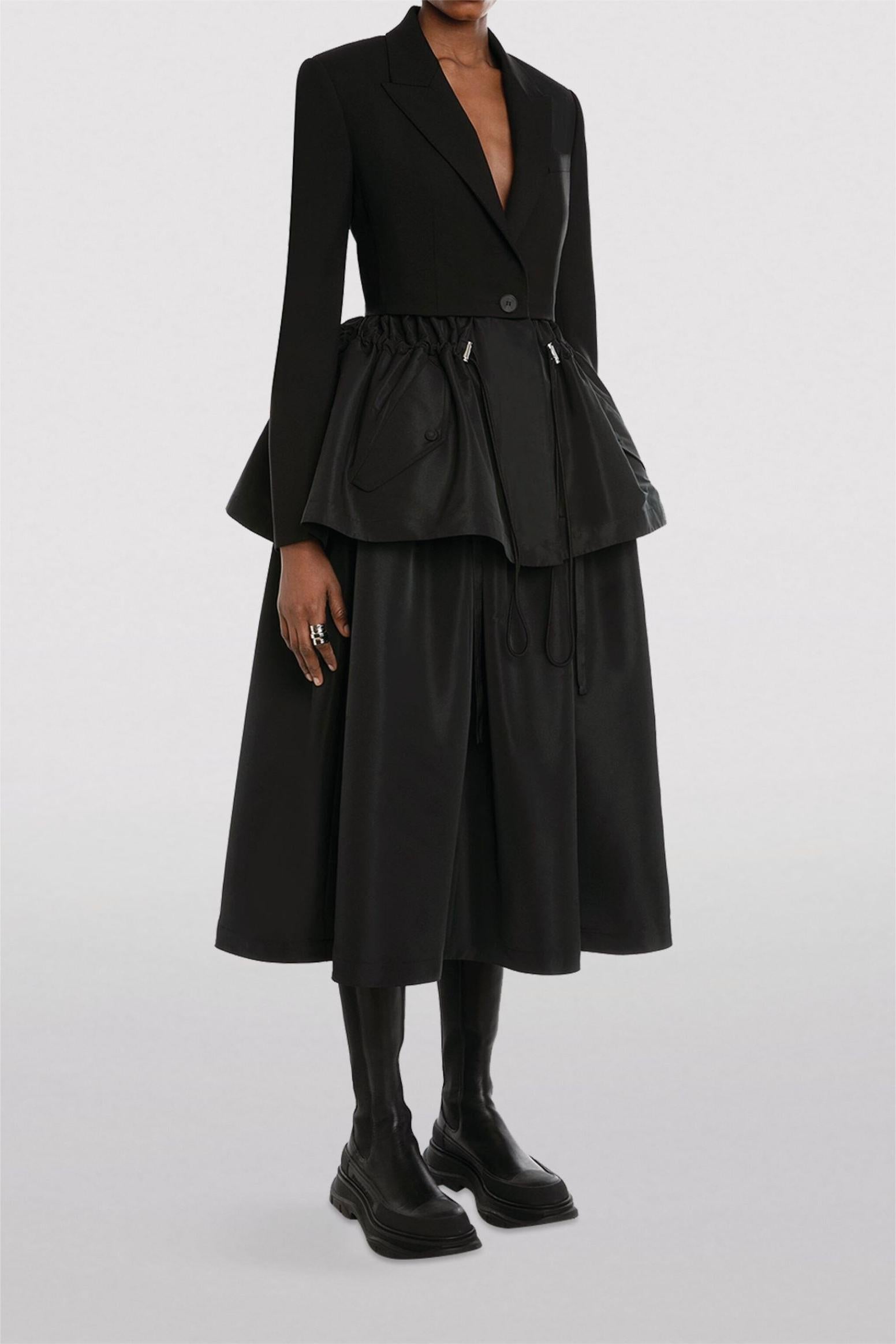 Drawstring Ruffle Hem Blazer Black