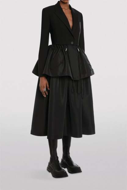 Drawstring Ruffle Hem Blazer Black