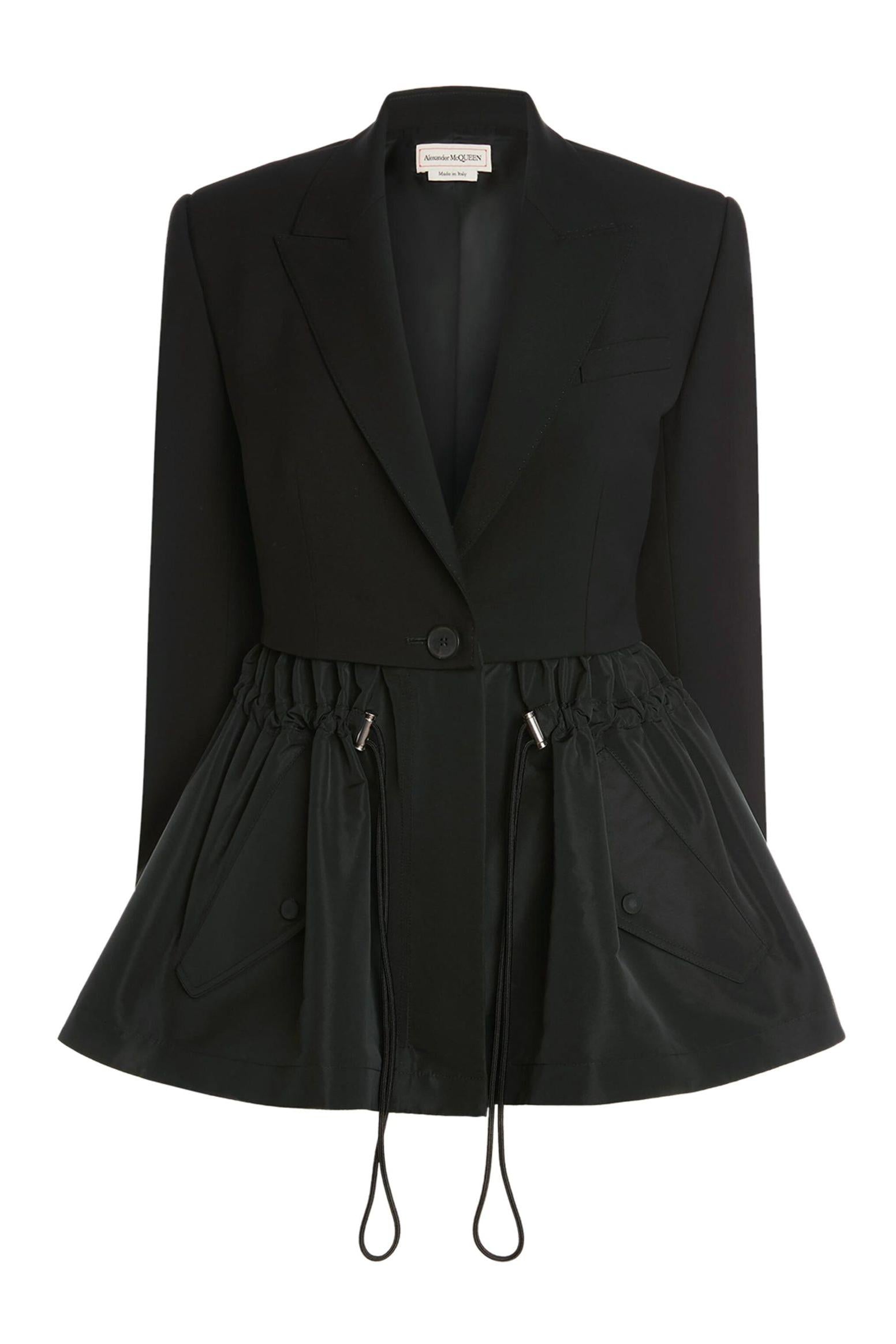 Drawstring Ruffle Hem Blazer Black