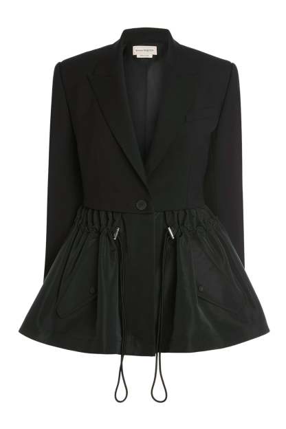 Drawstring Ruffle Hem Blazer Black