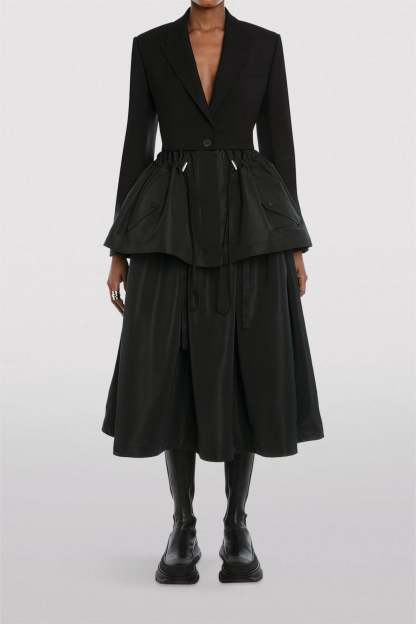 Drawstring Ruffle Hem Blazer Black