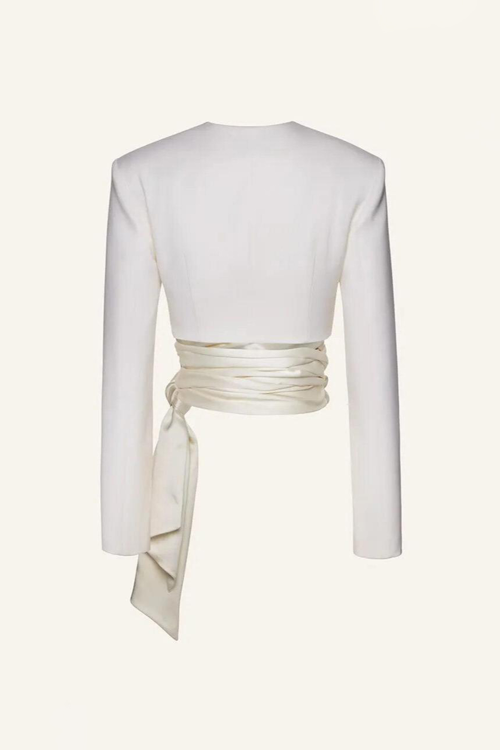 Long Sleeve Lace Up Two-piece Set White