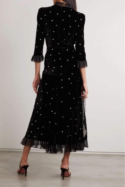 Velvet Mid Sleeve Maxi Dress