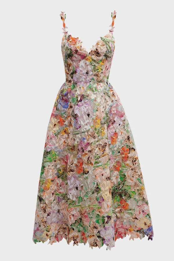 Floral Embroidered Lace Midi Dress
