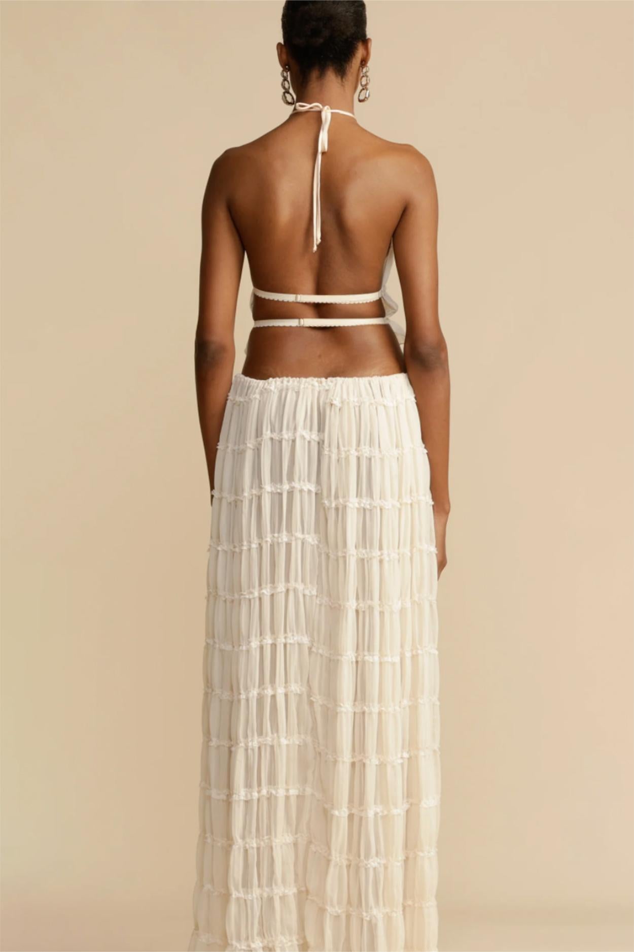 Smocking Halter Neck Backless Top �� Mid Waist Maxi Skirt Set