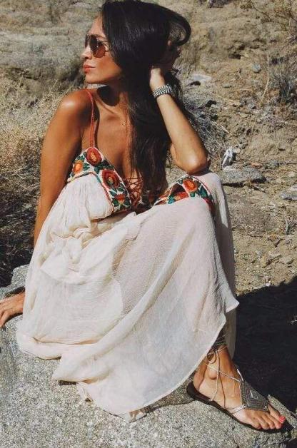 Embroidered Sleeveless Split Maxi Dress