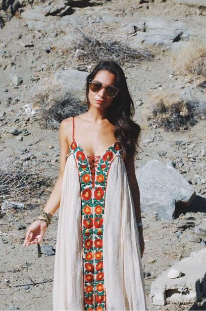 Embroidered Sleeveless Split Maxi Dress