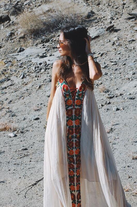 Embroidered Sleeveless Split Maxi Dress
