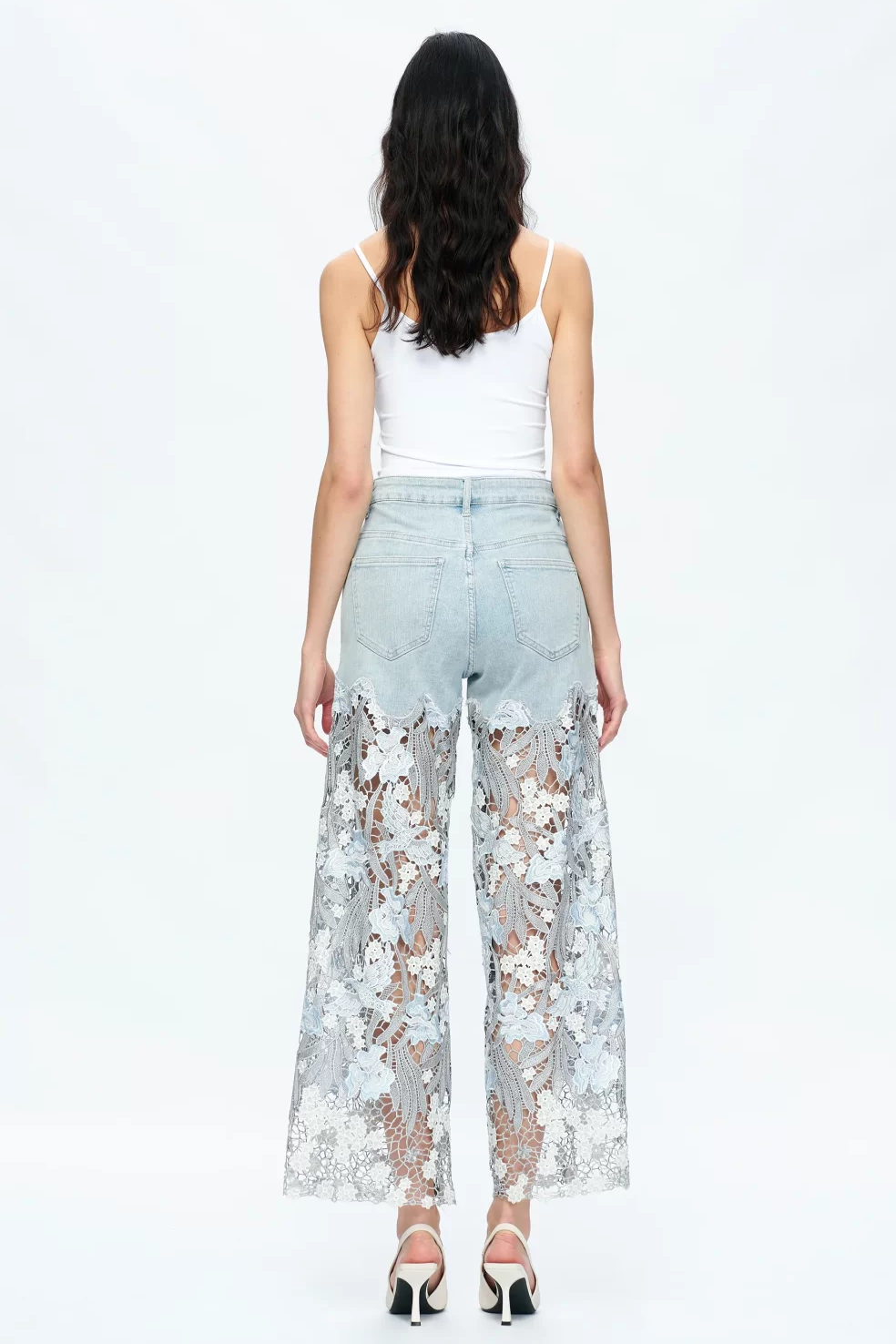 Lace Splicing High Waist Jeans