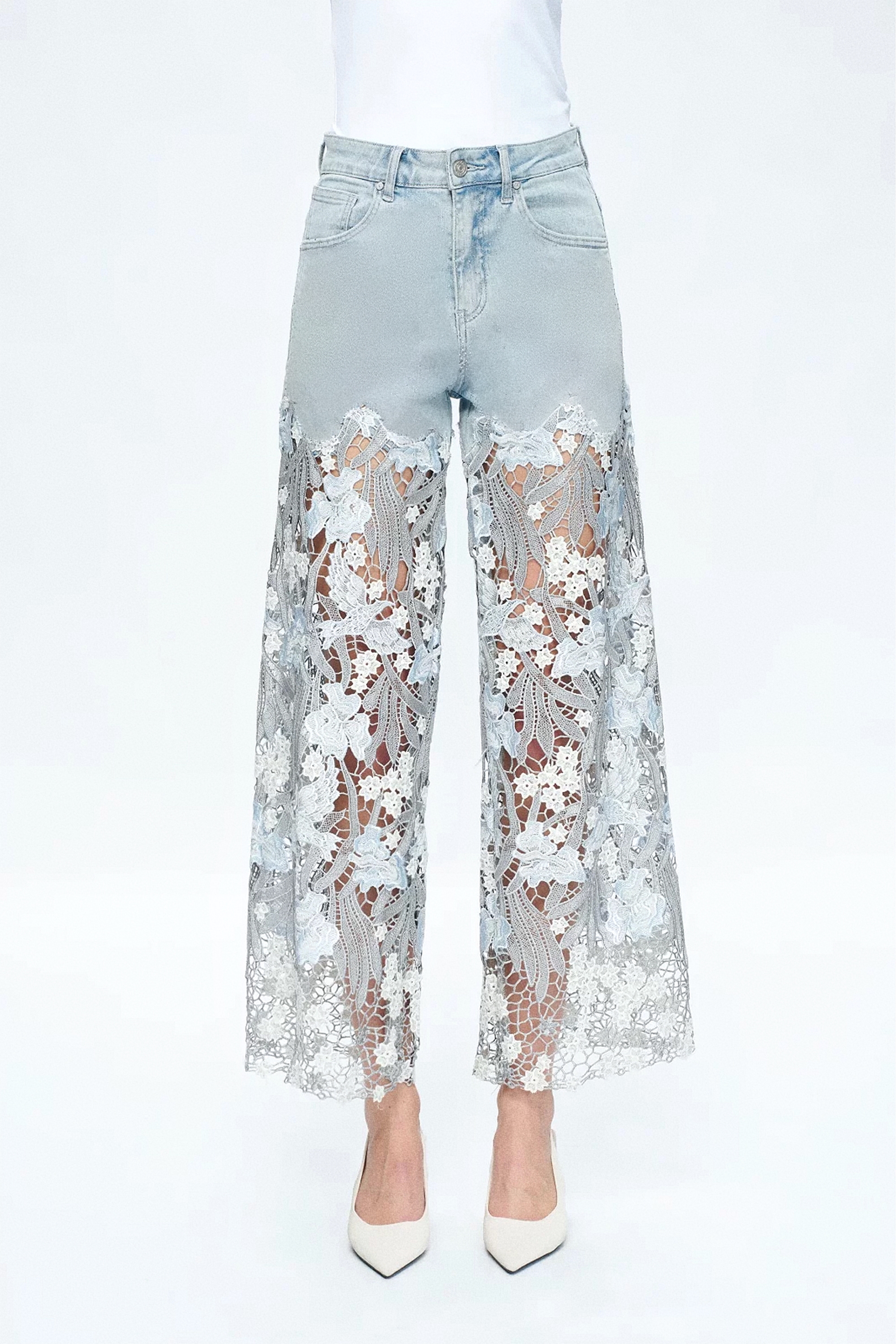 Lace Splicing High Waist Jeans