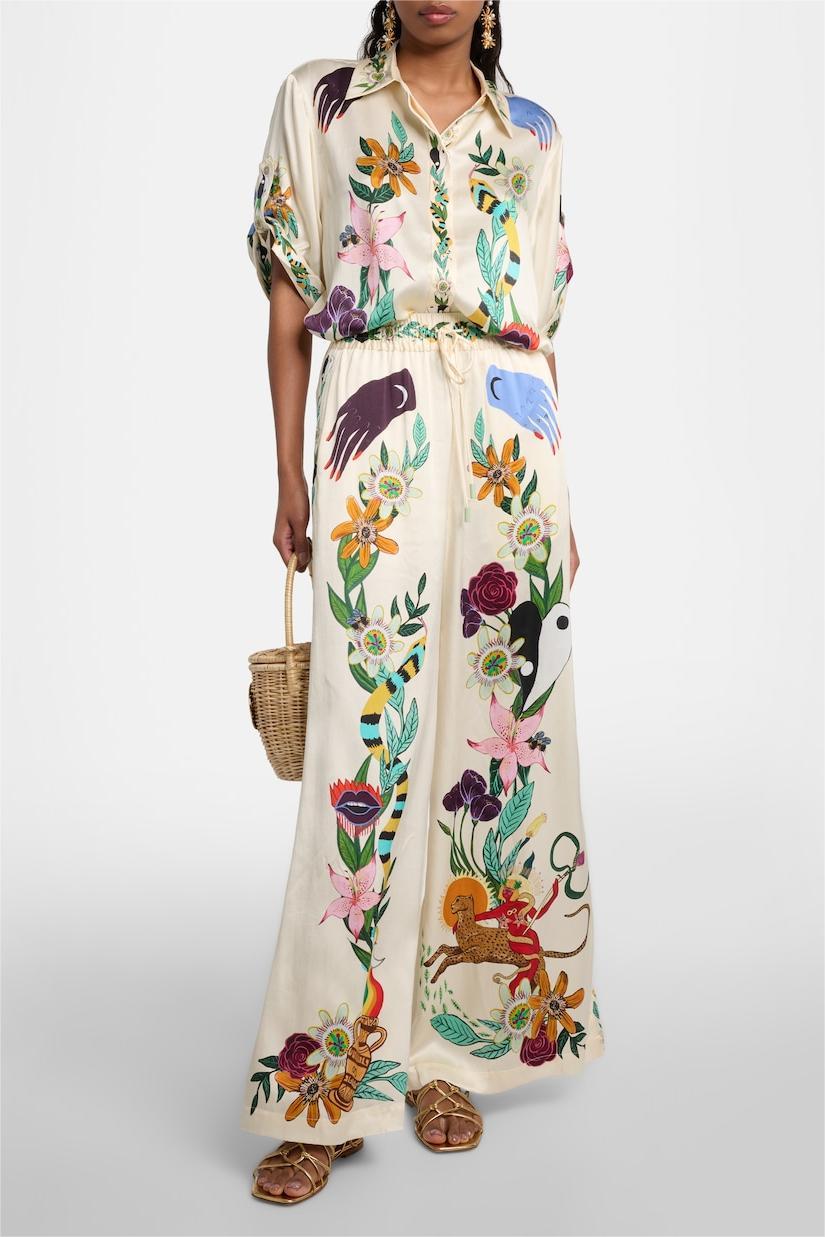 Animal Print Blouse &Mid Waist Wide Leg Pants Set