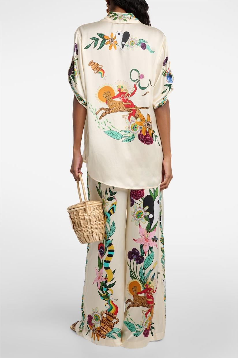 Animal Print Blouse &Mid Waist Wide Leg Pants Set