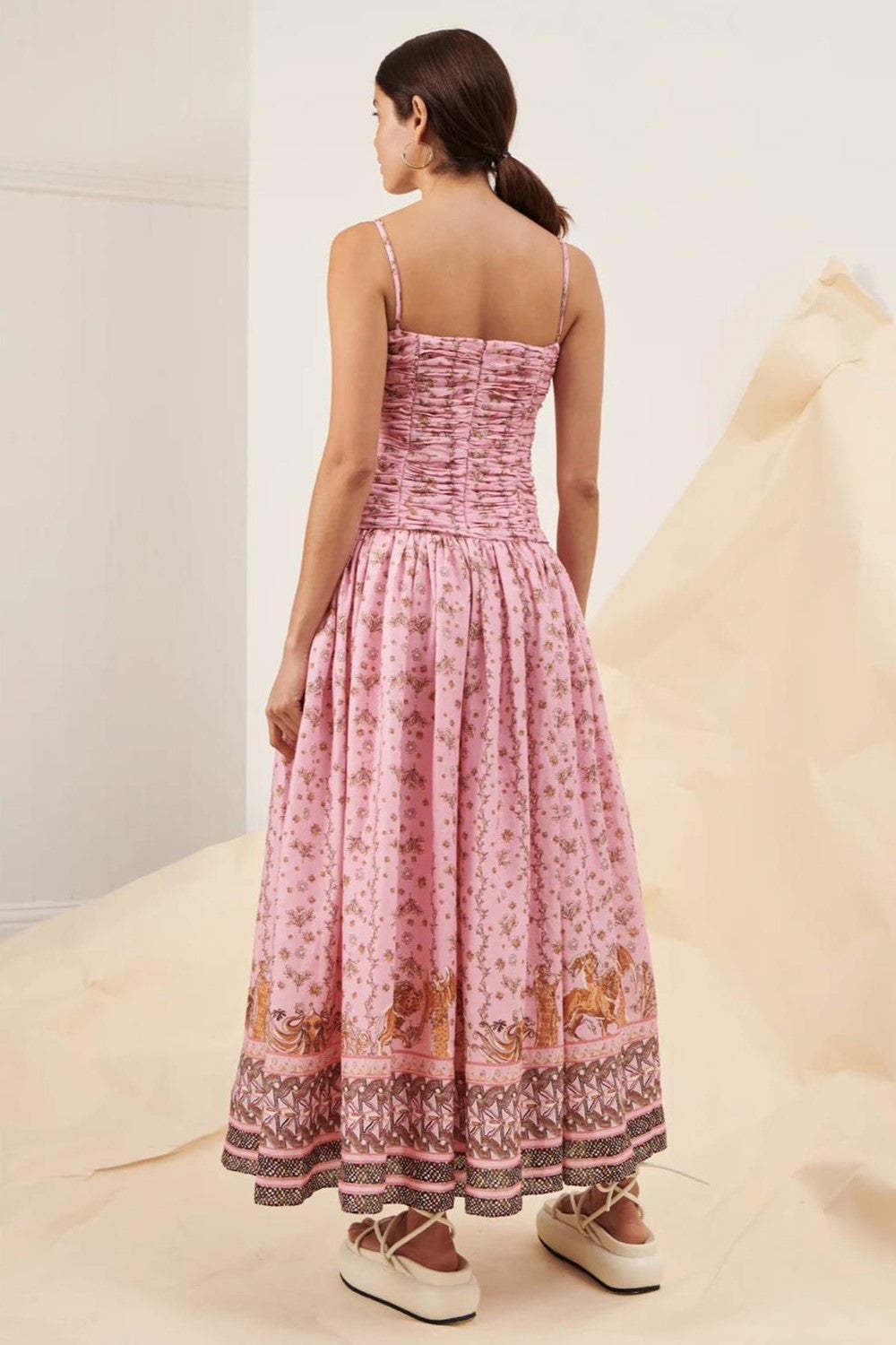 Floral Sleeveless Shirring Maxi Dress