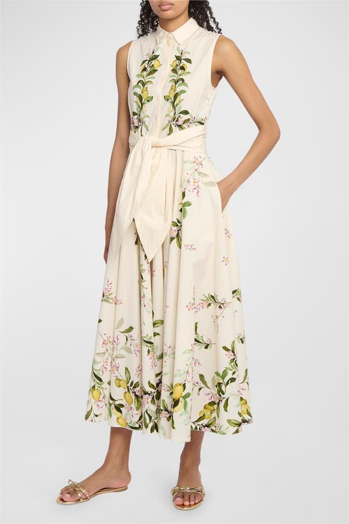 Floral Sleeveless Lace Up Midi Dress