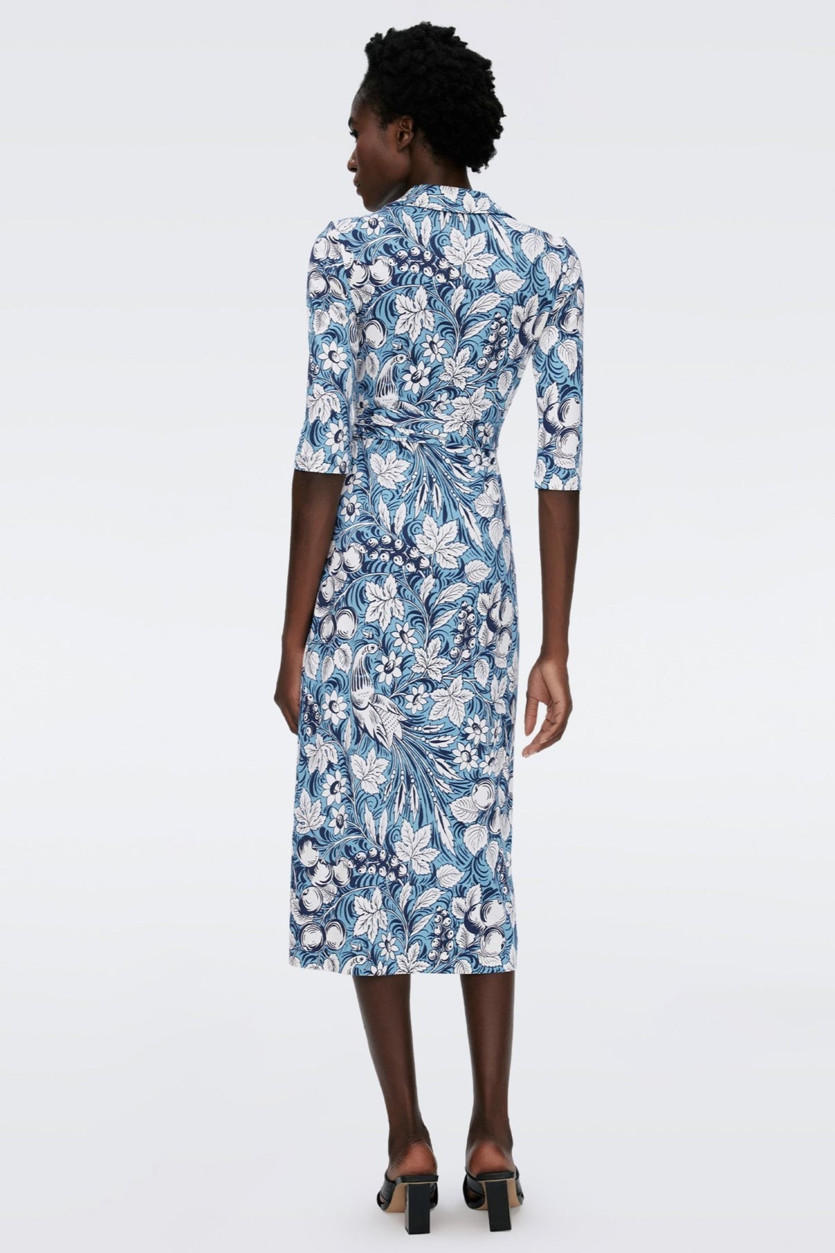 Floral Mid Sleeve Lace Up Wrap Midi Dress