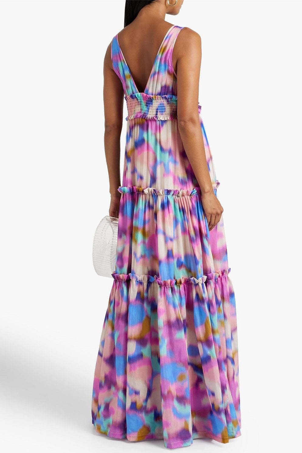 Floral Frill Sleeveless V-Neck Midi Dress