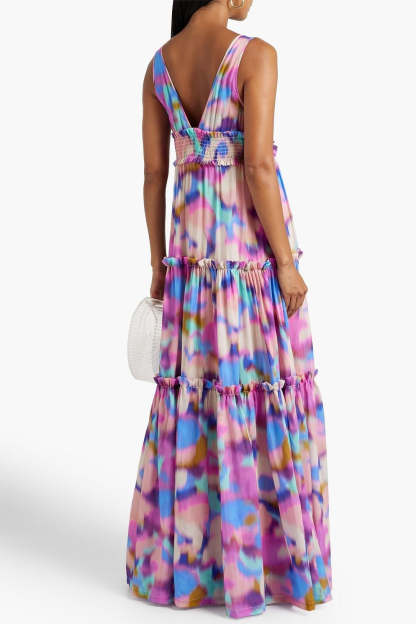 Floral Frill Sleeveless V-Neck Midi Dress