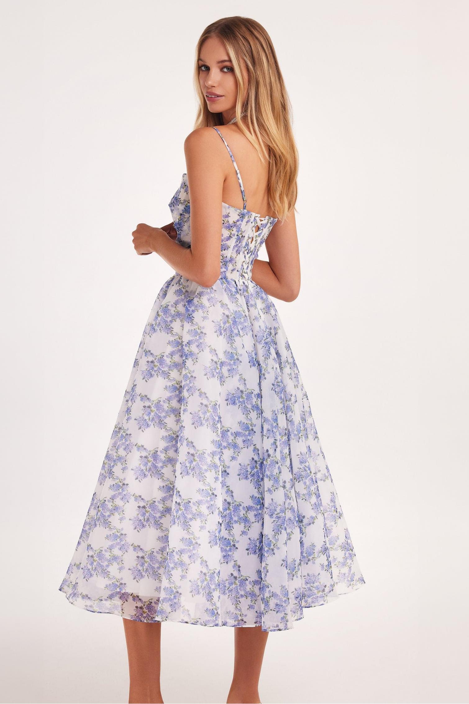 Floral Backless Lace Up Slip Midi Dress