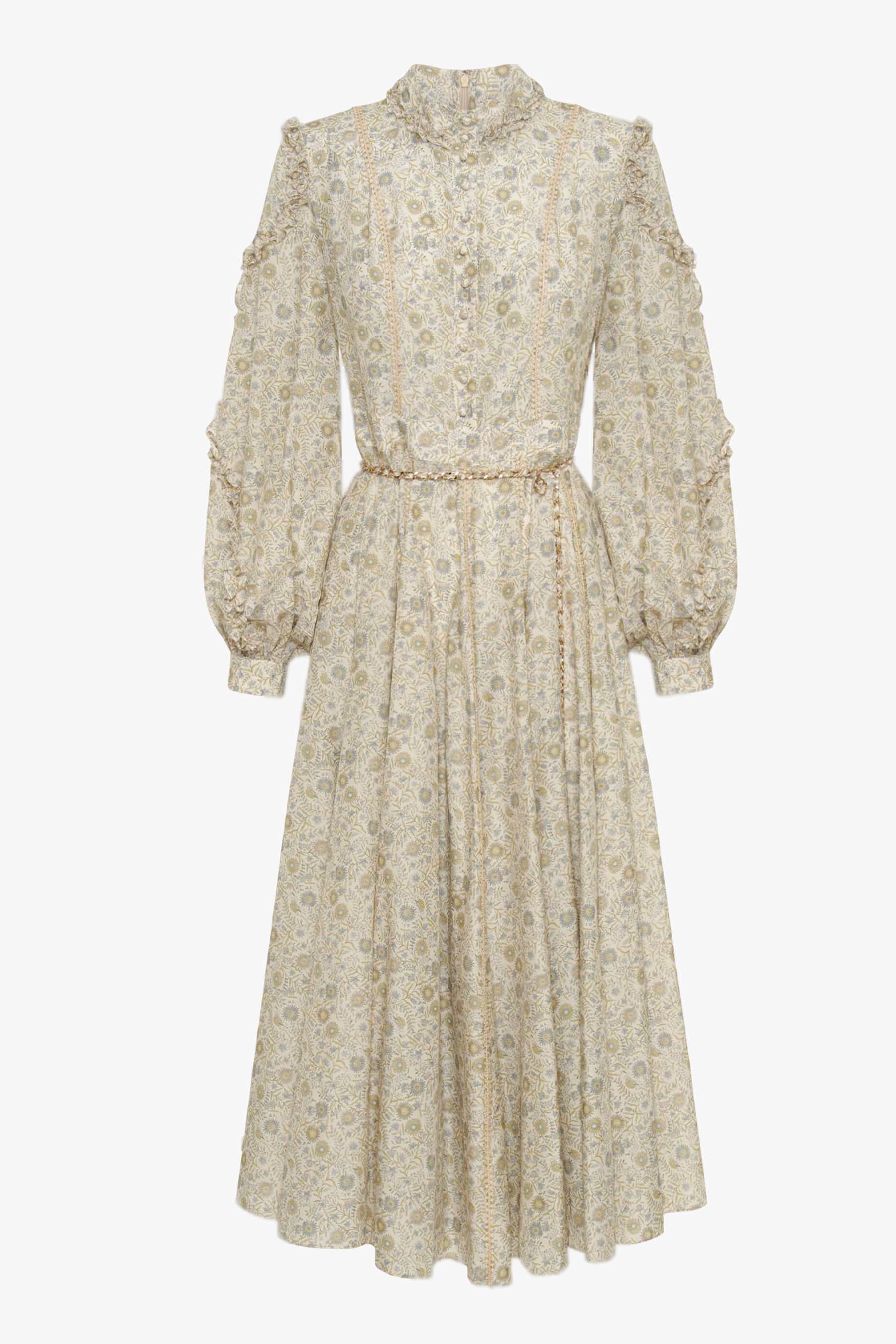 Floral Frill Long Sleeve Midi Dress