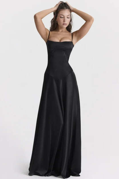 Satin Solid Lace Up Maxi Dress