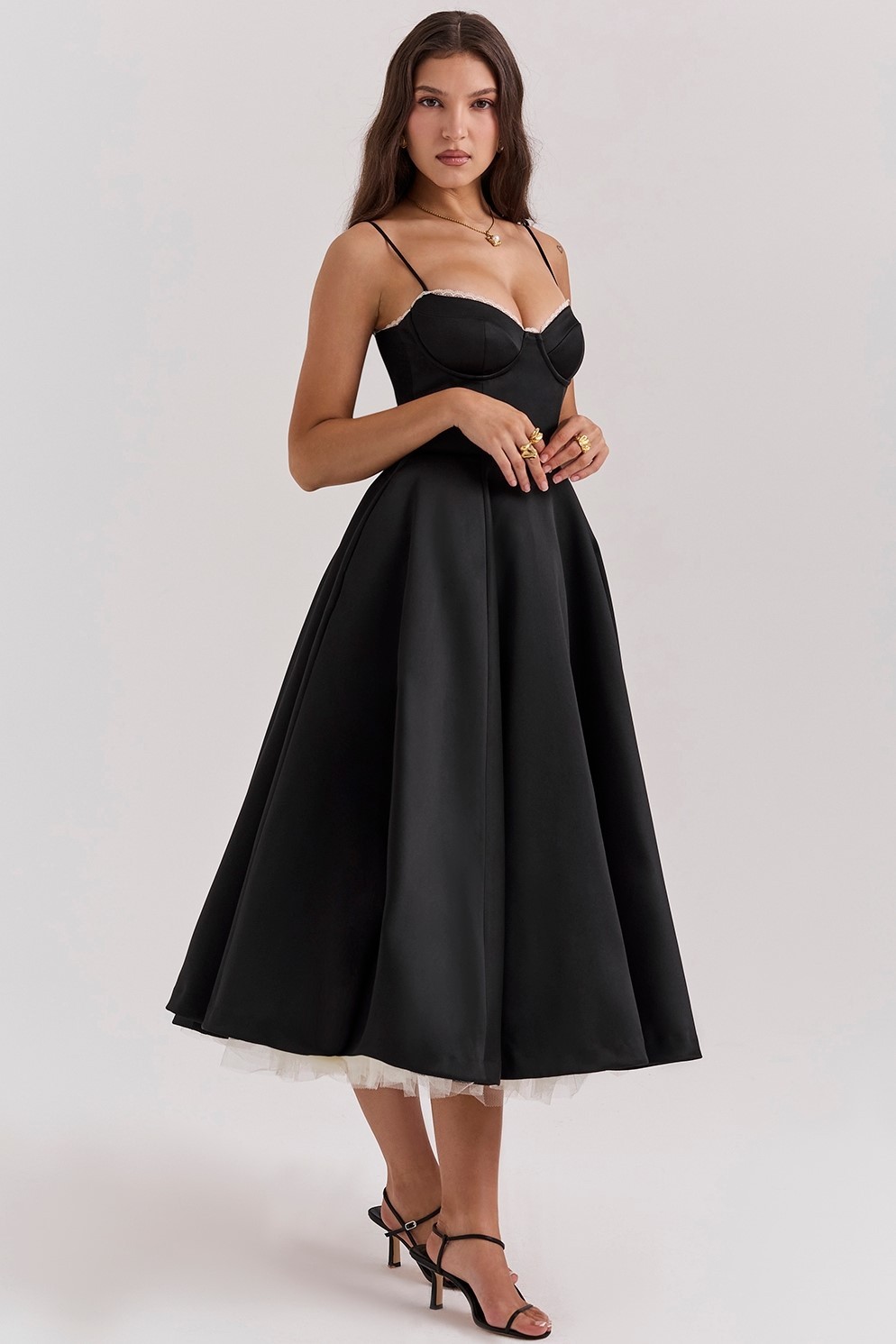 Lace Mesh Sweetheart Neckline Midi Dress