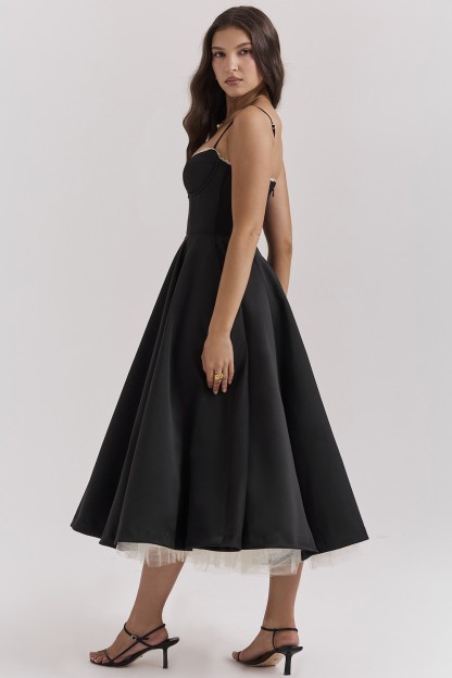 Lace Mesh Sweetheart Neckline Midi Dress