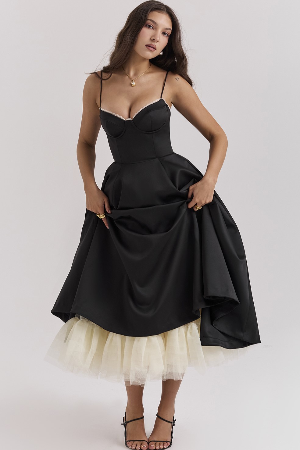 Lace Mesh Sweetheart Neckline Midi Dress