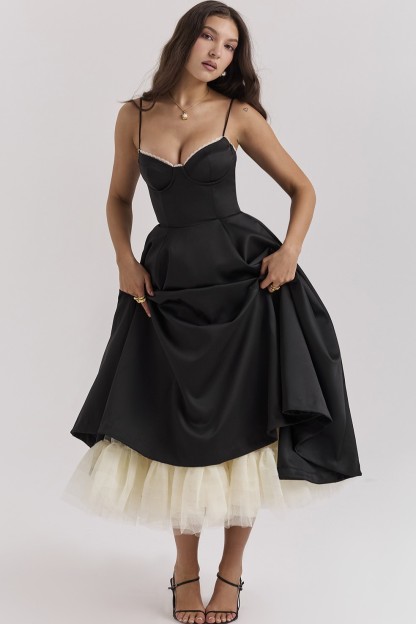 Lace Mesh Sweetheart Neckline Midi Dress
