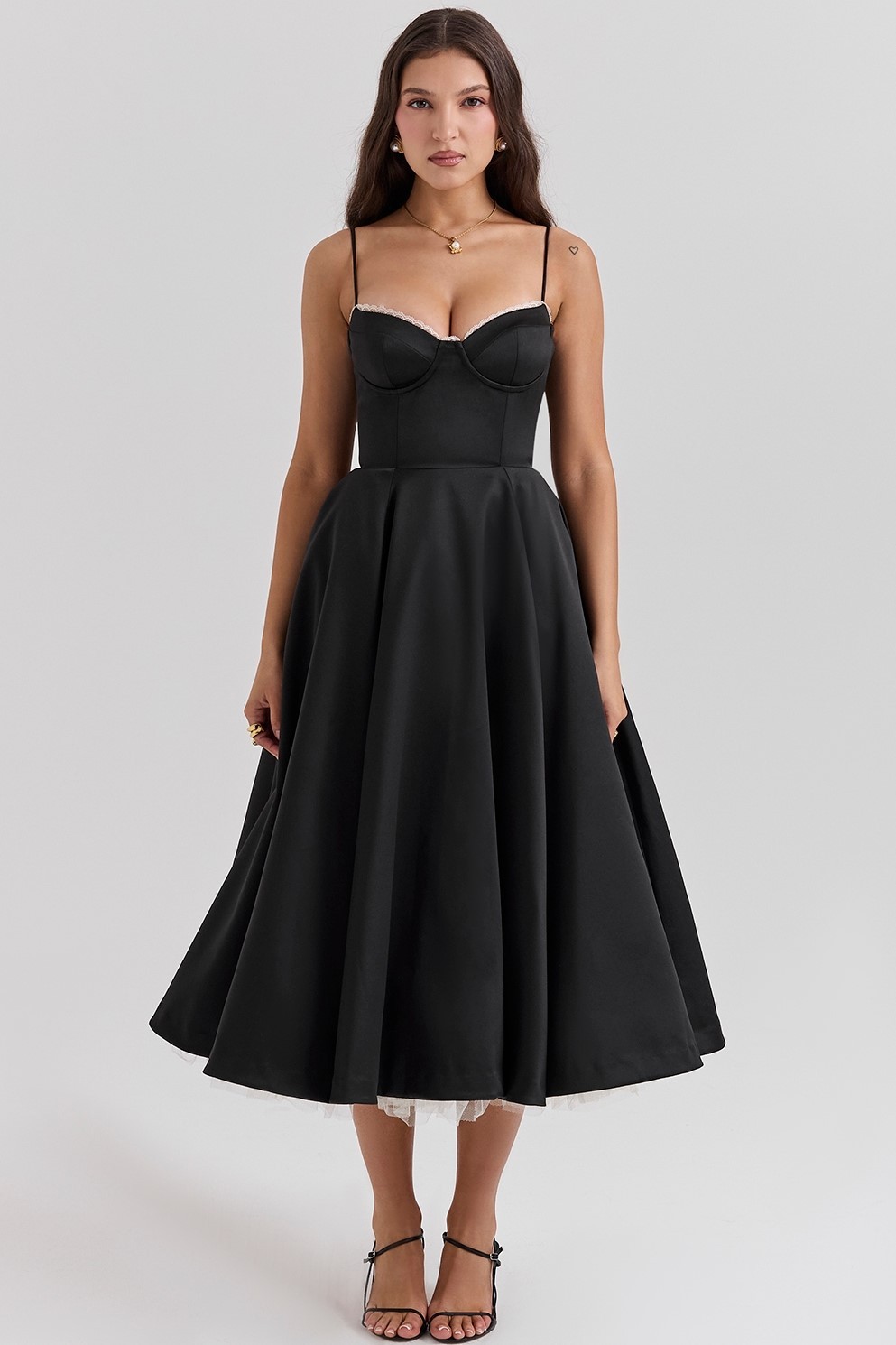Lace Mesh Sweetheart Neckline Midi Dress