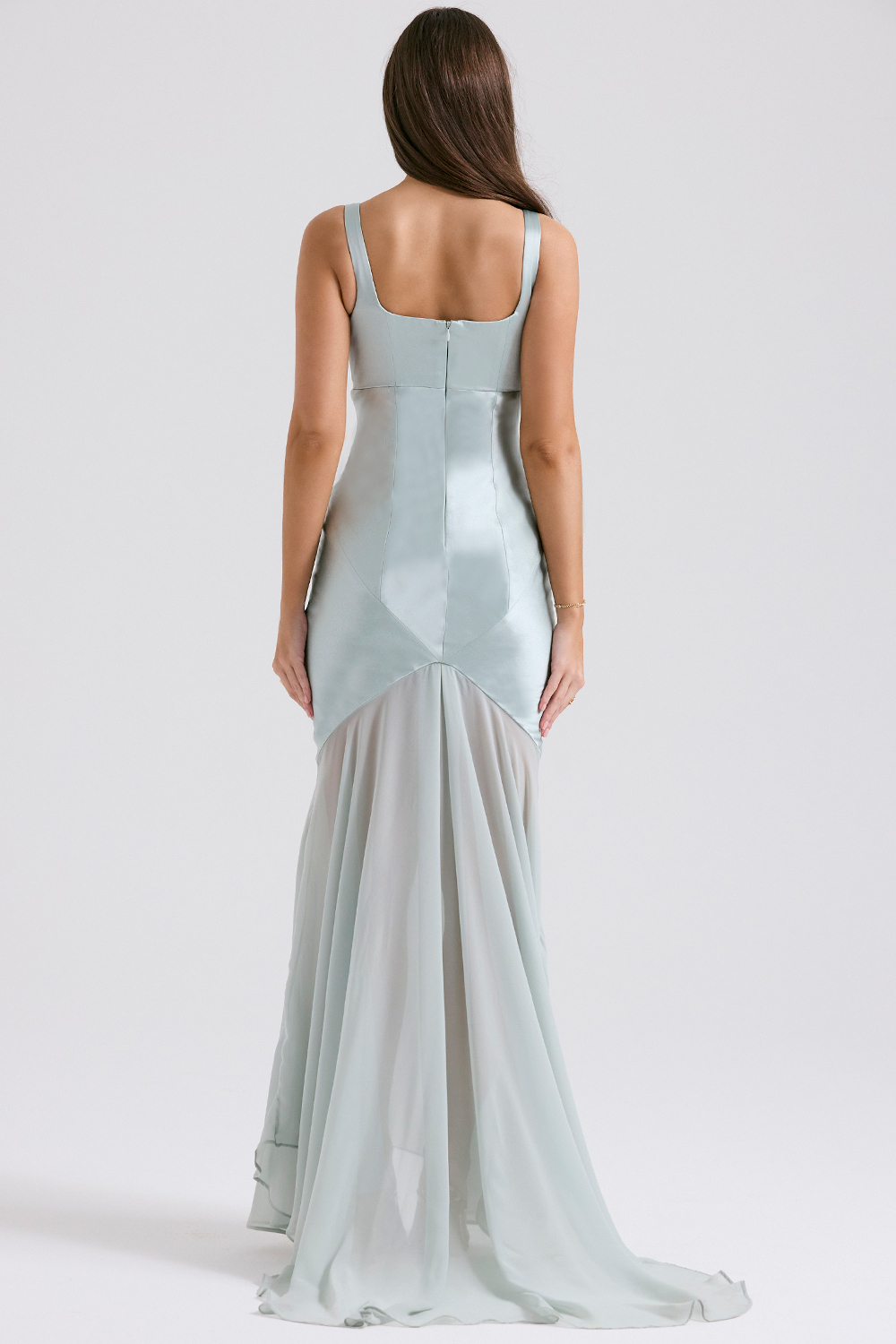 Solid Satin Mesh Sleeveless Maxi Dress