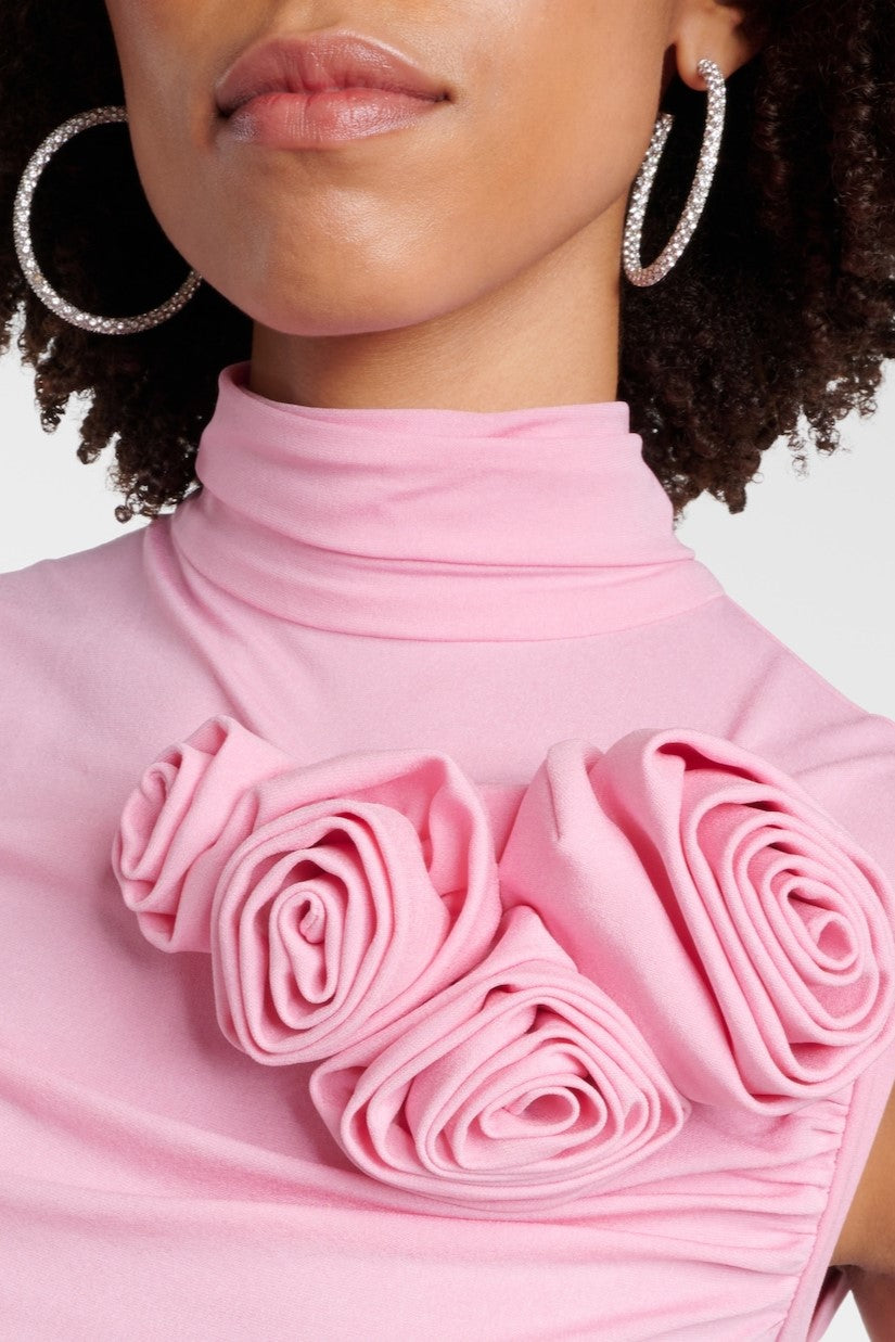 3D Floral Knit Sleeveless Midi Dress