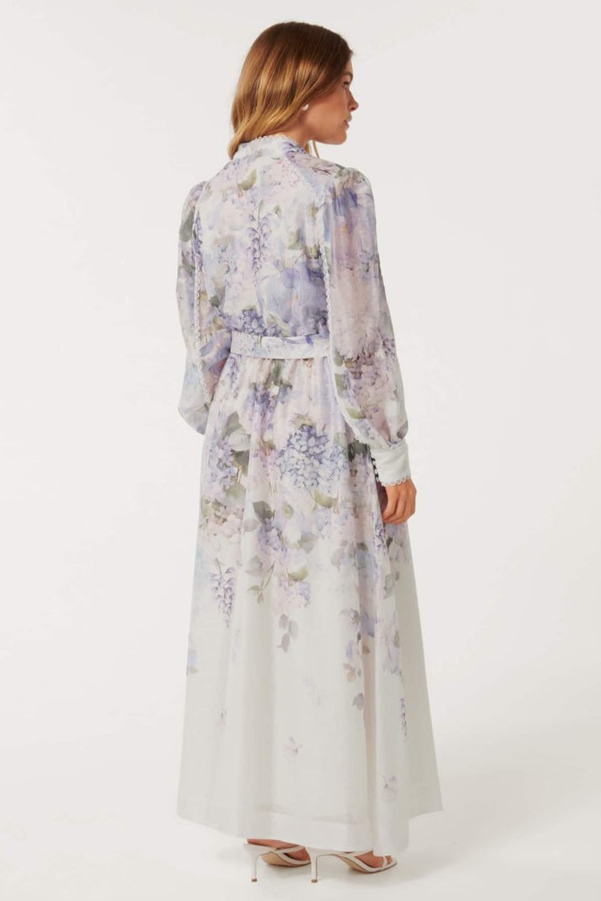 Floral Button Long Sleeve Maxi Dress With Belt