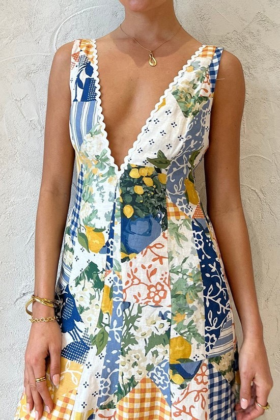 V-Neck Sleeveless Splicing Maxi Dress