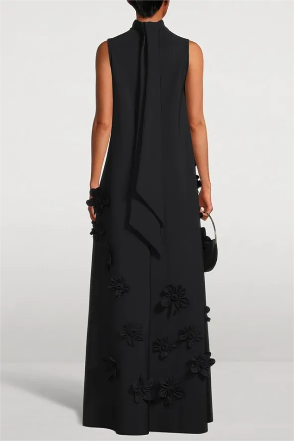 3D Floral High Neck Sleeveless Maxi Dress