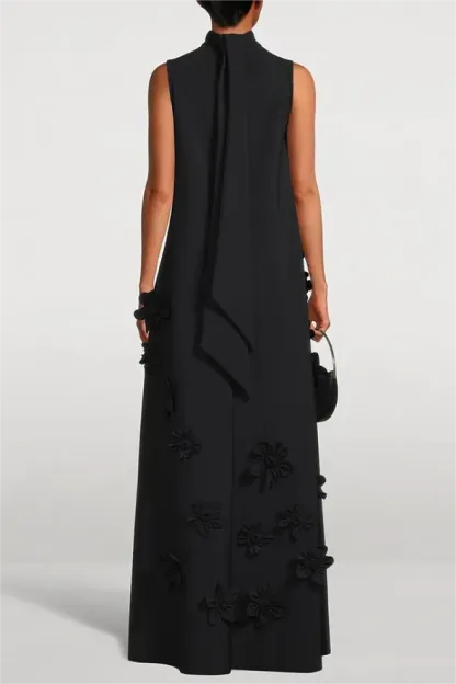 3D Floral High Neck Sleeveless Maxi Dress