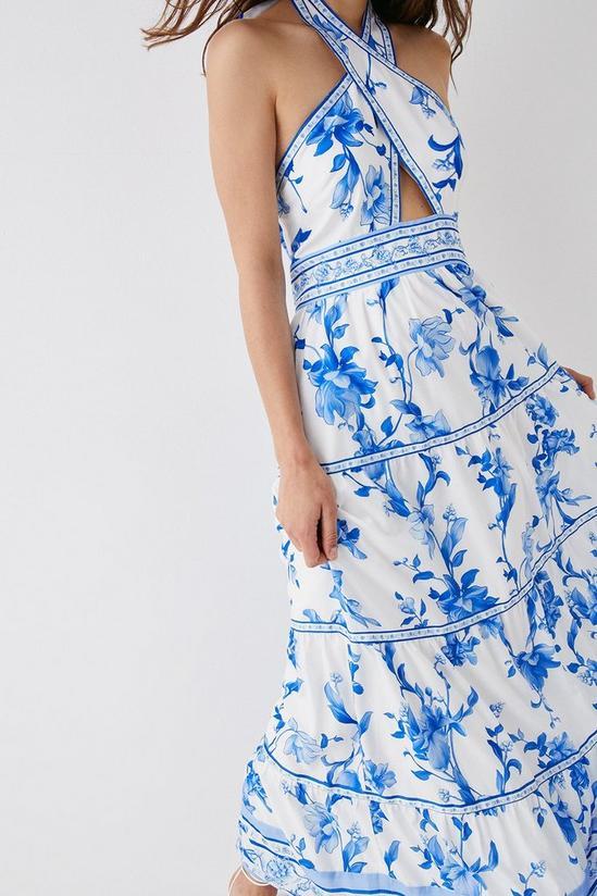 Botanical Print Halter Neck Sleeveless Maxi Dress
